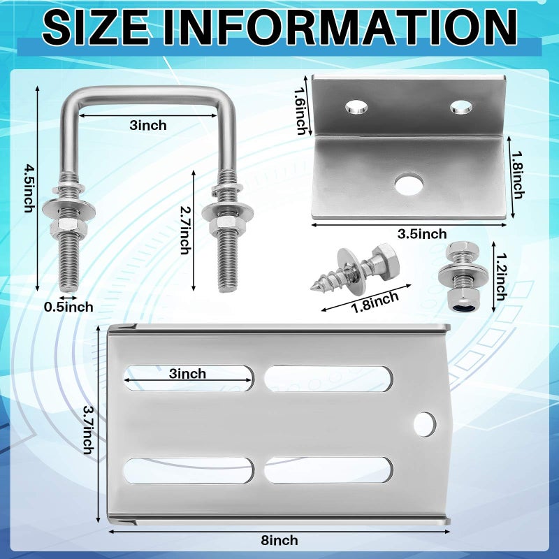 Yaocom 2 Sets 8"" Boat Trailer Bunk Brackets, Galvanized Double U Bolt Swivel Top Bunk Bracket Kit for 1.5"" x 3"", 2"" x 3"", 3"" x 3"" Boat Trailer Cross Member, Boat Trailer Bunk Brackets - Image 4